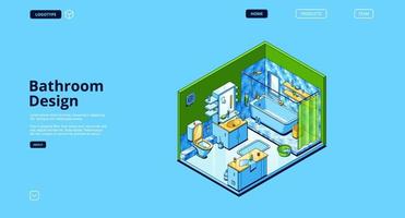 Bathroom design isometric landing page, empty room vector