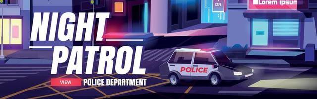 Night patrol cartoon web banner with police car vector