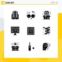 Group of 9 Modern Solid Glyphs Set for lab website cardboard image computer Editable Vector Design Elements