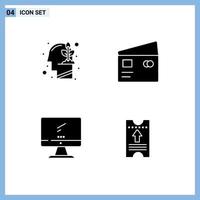 Pictogram Set of 4 Simple Solid Glyphs of human computer growth global device Editable Vector Design Elements