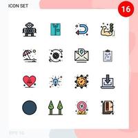 Mobile Interface Flat Color Filled Line Set of 16 Pictograms of routine checklist formal gym u turn Editable Creative Vector Design Elements