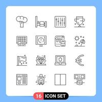 Set of 16 Commercial Outlines pack for computer trophy devices medal award Editable Vector Design Elements
