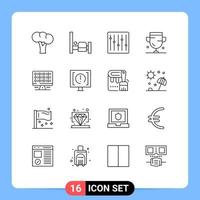 Set of 16 Commercial Outlines pack for computer trophy devices medal award Editable Vector Design Elements