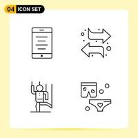 4 iconos creativos para el diseño moderno de sitios web y aplicaciones móviles receptivas 4 símbolos de contorno signos sobre fondo blanco paquete de 4 iconos vector