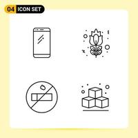 4 iconos creativos para el diseño moderno de sitios web y aplicaciones móviles receptivas 4 símbolos de contorno signos sobre fondo blanco paquete de 4 iconos vector