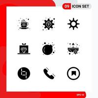 Modern Set of 9 Solid Glyphs and symbols such as virus bomb gear rate marketing Editable Vector Design Elements