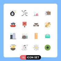 16 Universal Flat Color Signs Symbols of portfolio case connect business drink Editable Pack of Creative Vector Design Elements