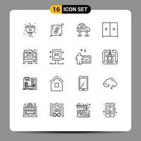 Outline Pack of 16 Universal Symbols of computer interior up furniture smart Editable Vector Design Elements