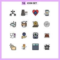 Set of 16 Modern UI Icons Symbols Signs for reminder mobile sound like world Editable Creative Vector Design Elements