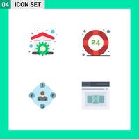Set of 4 Vector Flat Icons on Grid for house social media tool lifesaver distractions Editable Vector Design Elements