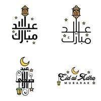 Eid Mubarak Handwritten Lettering Vector Pack of 4 Calligraphy with Stars Isolated On White Background for Your Design