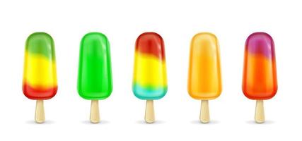 Fruit ice cream lolly on stick fruity popsicle set vector