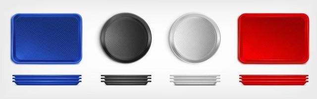 Rectangle and circle food trays top view vector