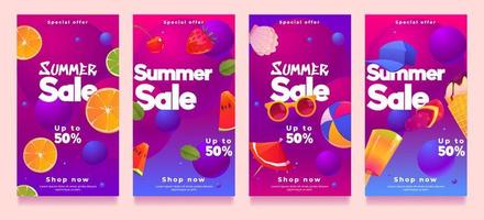 conjunto de plantillas o carteles de redes sociales de venta de verano vector