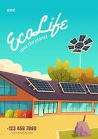 cartel de vida ecológica, paneles solares y basura cero