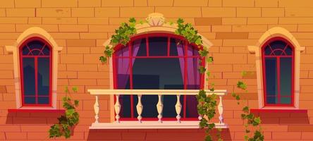 Ivy on antique building facade, vines with leaves vector