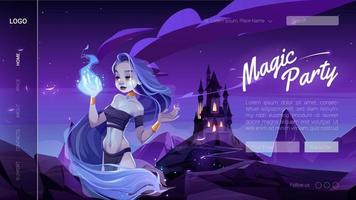 banner mágico con chica mística en el bosque nocturno vector