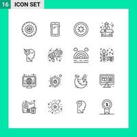 Pictogram Set of 16 Simple Outlines of product growth market buffer grow loading Editable Vector Design Elements