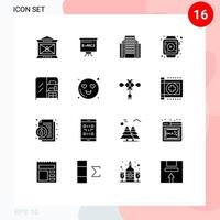 Pictogram Set of 16 Simple Solid Glyphs of wardrobe furniture address watch play Editable Vector Design Elements