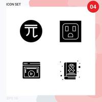 Universal Icon Symbols Group of 4 Modern Solid Glyphs of new taiwan doll player money socket video player Editable Vector Design Elements