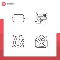 Modern Set of 4 Filledline Flat Colors Pictograph of back energy sets water magnet Editable Vector Design Elements