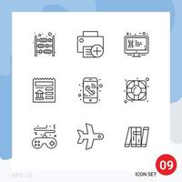 Modern Set of 9 Outlines Pictograph of ui basic gadget screen lcd Editable Vector Design Elements