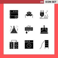 9 Icon Pack Solid Style Glyph Symbols on White Background Simple Signs for general designing vector