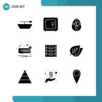 Mobile Interface Solid Glyph Set of 9 Pictograms of storage drawer easter document speech Editable Vector Design Elements