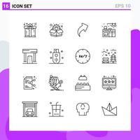 Universal Icon Symbols Group of 16 Modern Outlines of recreation finish up athletics kitchen Editable Vector Design Elements