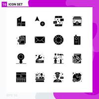 16 Thematic Vector Solid Glyphs and Editable Symbols of browser shopping communication shop message Editable Vector Design Elements
