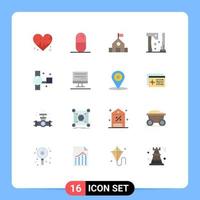 16 Universal Flat Color Signs Symbols of handycam camcorder learn tools construction Editable Pack of Creative Vector Design Elements