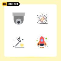 Mobile Interface Flat Icon Set of 4 Pictograms of camera beauty video emission relaxation Editable Vector Design Elements