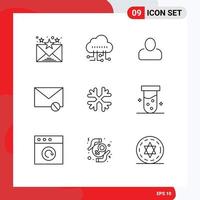 Pack of 9 Modern Outlines Signs and Symbols for Web Print Media such as canada snow flakes user snow sms Editable Vector Design Elements