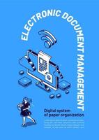 Electronic documents management isometric banner vector