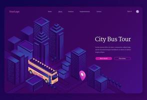 City bus tour isometric landing, tourism travel vector