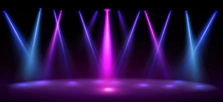 Stage illuminated by blue and pink spotlights vector