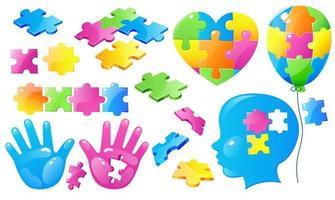 Set autism world day awareness, puzzle pieces vector