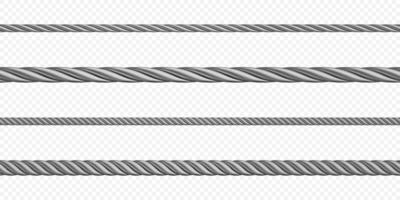 Metal hawser, rope, steel cord of different sizes vector