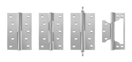 Metal door hinges, silver construction hardware vector
