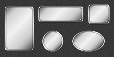 Steel or silver plates, name plaques empty mockup vector