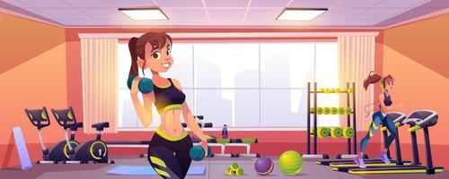 Young women exercising in gym, fit girls workout vector