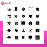 25 User Interface Solid Glyph Pack of modern Signs and Symbols of beat shop patient phone subscript Editable Vector Design Elements