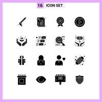 User Interface Pack of 16 Basic Solid Glyphs of farming play badge media trusted Editable Vector Design Elements