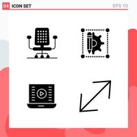 Collection of 4 Vector Icons in solid style Modern Glyph Symbols for Web and Mobile Solid Icon Sign Isolated on White Background 4 Icons