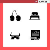 4 Icon Pack Solid Style Glyph Symbols on White Background Simple Signs for general designing vector