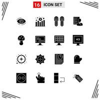 Pack of 16 Modern Solid Glyphs Signs and Symbols for Web Print Media such as business profile increase slipper comfortable Editable Vector Design Elements