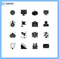 User Interface Pack of 16 Basic Solid Glyphs of monitor static computer computer food Editable Vector Design Elements