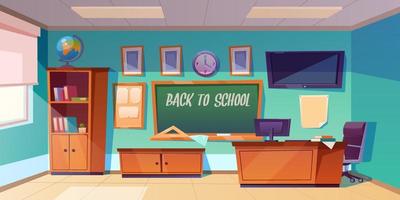 Back to school poster with empty classroom