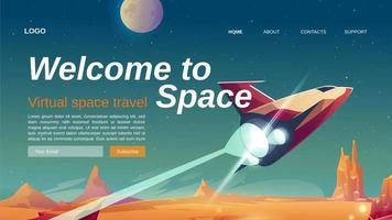 Welcome to space cartoon landing with spaceship vector