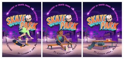 cartel del parque de patinaje con niño montando en patineta vector